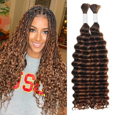 Deep Wave Bulk Braiding Hair Bundles - 25% Human Hair Mixed Hair Bundles For Human Braiding Hair No Weft 160g (1 Pack&mdash;2 Bundles) Boho Braids Wet and Wavy Synthetic Hair Extensions