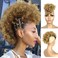 Afro High Puff Mohawk Ponytail Clips in Hairpieces Jerry Curly Non Drawstring Ponytail with 6 BB Clips Synthetic Fauxhawks Afro Puff Bun Afro Kinky Curly Hair Bun Warp Hair Extensions T27