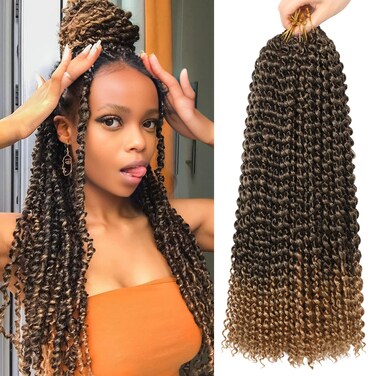 18 Inch Passion Twist Hair, Water Wave Crochet Hair for Women Ombre Blonde Passion Twist Crochet Hair Long Bohemian Synthetic Curly Braiding Hair Extensions Passion Twists Braiding Hair (7pcs,1B/27)