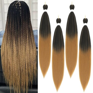28inch Blonde Ombre Braiding Pre Stretched Hair Extensions 4pcs/pack 1B 27# Braiding Hair Hot Water Setting Styles(1B/27#)