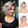 Short Curly Wavy Bob Wigs for White Women Ombre Grey Ash Blonde Bob Synthetic Wavy Wig with Dark Roots Short Hair Realistic Wigs for Women (Ombre Grey Mixed Brown)