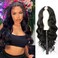 V Part Wig Body Wave Wigs Upgrade U Part Half Wigs for Black Women, 24inch Black Synthetic Glueless V Part Wig No Leave Out Clip in Extensions Thin Part Wig V Shape Wig Beginner Friendly(1B#)