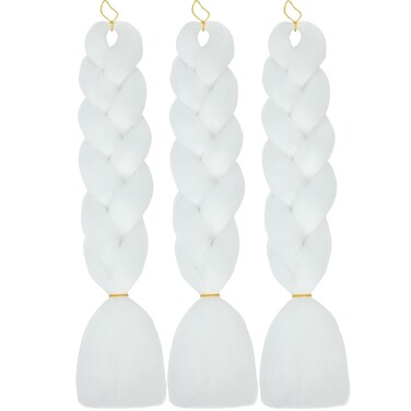 Herina White Braiding Hair Extensions 3pcs Fake Braids White Color For Bubble Braids Jumbo Braiding Hair White Braiding Hair For Women(3pc/pack)