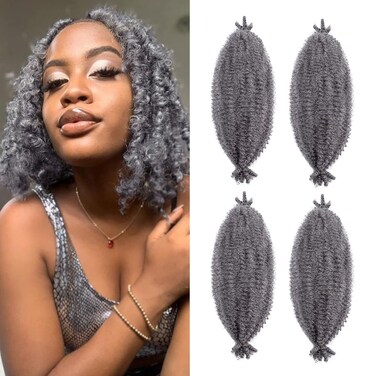 Hairro Passion Twist Hair 16 Inch, Soft Locs Crochet Hair, Pre Separated Springy Afro Twist Hair 4 Packs Marley Twist Braiding Hair for Faux Locs Synthetic False Hair Extension for Black Women Grey