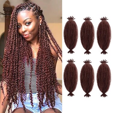 Springy Afro Twist Hair, Hairro 16 Inch Pre-Separated Marley Twist Braiding Hair 6 Packs, Orange Passion Twist Hair for Soft Locs Crochet Braids Hair Extension for Black Women(Dark Auburn)