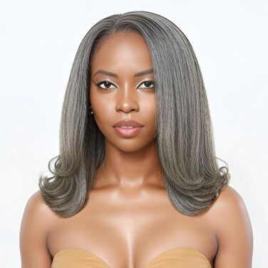 Glueless Wavy Bob Wigs Salt and Pepper Grey Wigs Human Hair Pre Plucked Short Bob Wig 12" Body Wave Lace Front Wigs Pre Cut 5x5 Closure HD Transparent Gray Glueless Wigs for Women