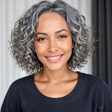 12" Glueless Wavy Bob Wigs Salt and Pepper Human Hair Wigs Pre Plucked Grey Short Bob Wig Water Wave Lace Front Wig Pre Cut 5x5 Closure HD Gray Human Hair Wig for Women