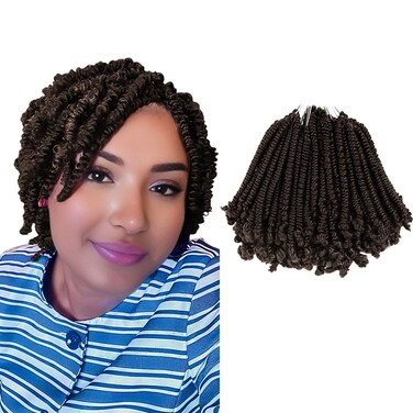 Niseyo Pre twisted Bob Spring Twist Hair 6 Inch 7 Packs Short Pre-looped Crochet Braid (4#/Brown)