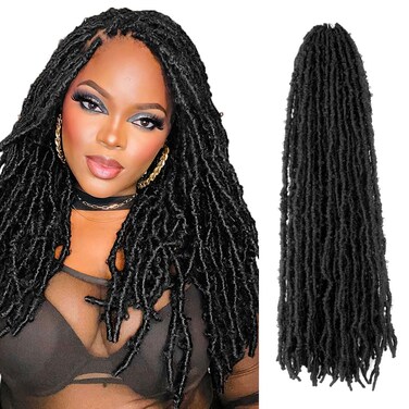 BOHOBABE 18 Inch Light Weight Butterfly Locs Crochet Hair 8 Packs Long Black Distressed Butterfly Faux Locs Crochet Hair, 1B