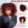 Afro Curly Wig with Bangs Short Kinky Curly Wig for Women Ombre Burgundy Synthetic Curly Wigs Shoulder Length Glueless Afro Wig (1B/BUG#)