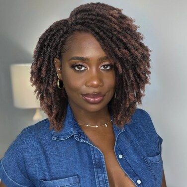 Short Dreadlock Wig Twist Braided Wigs Faux Locs Wig for Women and Men African American Twist Braiding Synthetic Wig Afro Curly Wig (1B/30#)