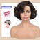 HANNE Short Curly Wigs for Black Women Side Part Ombre color Root Lace Part Short Wigs Curly Heat Resistant Loose Wave Black Women Wigs (Chocolate)