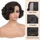 HANNE Short Curly Wigs for Black Women Side Part Ombre color Root Lace Part Short Wigs Curly Heat Resistant Loose Wave Black Women Wigs (Chocolate)