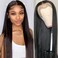 Long Straight Lace Front Wigs 180% Density Black Straight Wig 13x4 HD Lace Glueless Synthetic Long Silk Natural Wigs for Black Women 26 Inch Pre Plucked Transparent Glueless Brazilian Natural HairLine