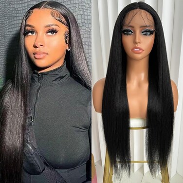 Black 28 Inch Synthetic Lace Front Wigs with Baby Hair Glueless Straight Lace Front Wigs Natural Hairline Wig for Black Women