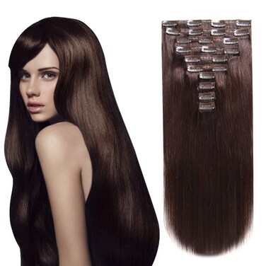 Clip in Real Human Hair Extensions, 14 Inch 120 Grams/4.2 Ounce 10 Pieces with 22 Clips per Set (#2 Dark Brown)