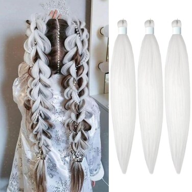 White Pre stretched Braiding Hair, 26 Inches Box Braids Hair Extensions, 3 Packs Yaki Texture Braiding Hair Pre stretched