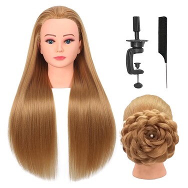 Mannequin Head with Hair 26" Cosmetology Mannequin Doll Head for Hair Styling,Training Practice Braiding Manikin Head with Table Clamp