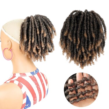Dreadlock Ponytail Extensions 8 inch Loc Drawstring Ponytail Clip in on Ponytails Hair Extensions Fake Ponytail Hairpieces Loc Accessories for Black Women (1BT27#, 8 inch)
