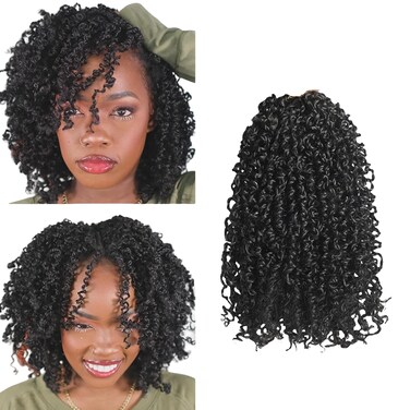 Yanky Twist Crochet Hair 10inch Pre-Twisted Bohemian Twist Curly Braiding Hair Extensions 2Packs Pre-looped Mini Passion Braids Spring Crochet Braiding Hair Extensions Black