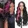 Highlight Pink Skunk Strip wig Long Wavy Synthetic wig for Women Middle Part Body Wave Wigs Natural Looking Synthetic Heat Resistant Wig for Daily Party Use 32
