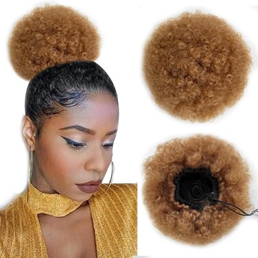 Afro Puff Kinky Curly Drawstring Ponytail For Black Women High Puff Drawstring Short Ponytail Bun For Short Natural Hair Afro Kinky Curly Ponytail Hairpieces With Clip In(27#)