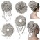 HOOJIH Messy Bun Hair Pieces, 4 Pieces Messy Bun Straight Bun Hair Pieces for Women Wavy Tousled Updo Short Ponytail Hair Extensions Large Bun with Elastic Band - Smoke Gray
