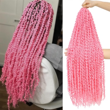 Passion Twist Hair 30inch Pink Pretwisted Passion Twist Crochet Hair 1Pack Light Pink Long Passion Twist Hair,Pre-Looped Water Wave Synthetic Natural Curly Braid Hair Extensions