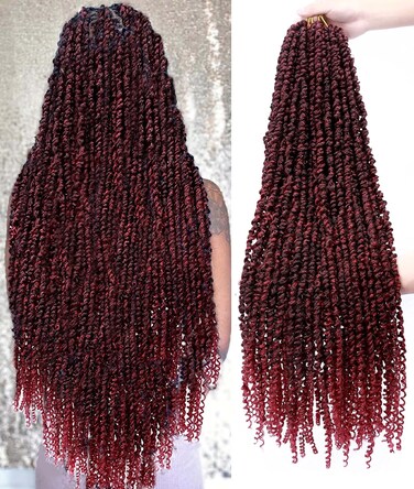 Passion Twist Hair 30 inch PreTwisted Long Passion Twist Burgundy Crochet Hair, Ombre Red 6 Packs Bohemian Crochet Pre Looped Braids Hair for Black Women Water Wave Hair Extensions