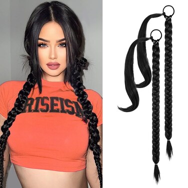 YOGFIT 2PCS DIY Braid Ponytail Extension, Long Straight Wrap Around Ponytail Hair Extensions Natural Soft Synthetic Hairpieces for Women Daily Wear