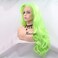 xiweiya Neon Green Wave Real Hair Wig Fluorescent Green Handmade Synthetic Lace Front Wigs for Women Long Body Wave Pastel Green Wig Preplucked Hairline Replacement for Cosplay Party 24inch
