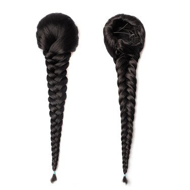 15 Inch Fishbone Braid Ponytail Extensions Women Hairpieces Synthetic Curly Ponytail Fishtail Drawstring Ponytail Clip in Fake Hair (1B#)