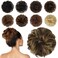 FESHFEN Human Messy Buns - 100% Human Hair Bun Real Scrunchies Hair Pieces Ponytail Extensions Wavy Tousled Updo Chignon Hairpieces for Women, Brown Mixed Blonde
