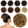 FESHFEN Human Messy Buns - 100% Human Hair Bun Real Scrunchies Hair Pieces Ponytail Extensions Wavy Tousled Updo Chignon Hairpieces for Women，Light Brown Mixed Blonde