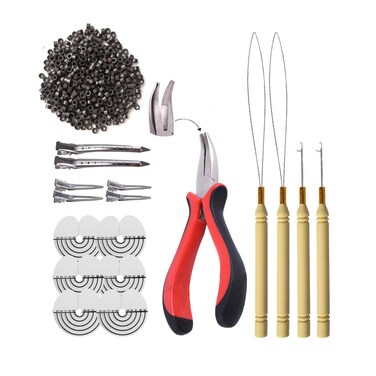 500pcs Micro Silicone Rings Hair Extensions Kit I-tip Hair Pliers Pulling Hook Needle Loop Threader and Micro Silicone Links Rings (Dark Brown)