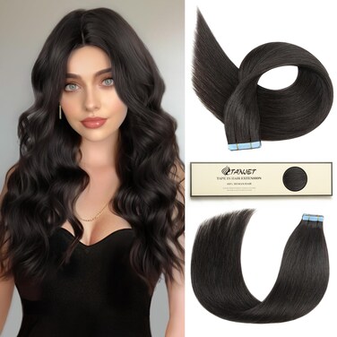 Tape in Hair Extensions 100% Remy Human Hair Off Black Straight Seamless Invisible Skin Weft Extensions 16 Inch 20pcs 40g/Pack Tape Extensions Human Hair (#1B 16 Inch 20pcs 40g/Pack)