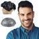 Toupee for Men Hairpieces for Men Hair Replacement System for Men European Human Hair with 10"x8" Thin PU Skin 0.04-0.06mm All V-loop Hand Tied (6 inch 10x8 inch base, #1 Jet Black)