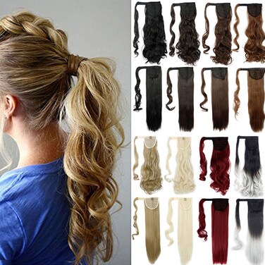 Lelinta 24" Straight Wrap Around Ponytail Hairpieces for Woman Synthetic Hair Extension Natural Black To Silver Grey