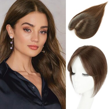 Hair Toppers for Women Real Human Hair,Hair Toppers for Women Human Hair Pieces Upgraded Swiss Base Wiglets Hairpieces for Thinning Hair 10 Inch Medium Brown