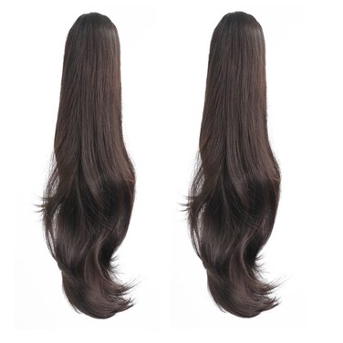 HSPJHTM Dark Brown Ponytail Extensions,2 PCS Ponytails Extensions for Women 24" Synthetic Claw Clip in Pony Tail Hair Extentions Halloween Fluffy Hairpiece for Daily Use