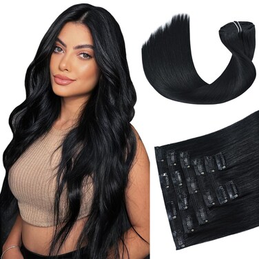HUAYI Black Clip in Hair Extensions Real Human Hair 20 Inch Jet Black Hair Extensions Clip ins Human Hair Natural Hair Extensions Clip in Full Head 7pcs 70G (20In 7pcs 70g)