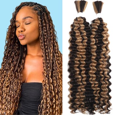Human Braiding Hair for Boho Braids 2 Bundles 160g for Bohemian Braids Deep Wave Bulk Human Hair for Braiding No Weft Hair Extensions for Boho Braids Human Hair 24 Inch (P4/27)
