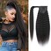 Kinkys Straight Hair Extensions Natural Black Clip with Magic Paste Ponytail Remy Human Hair Extensions 130G/Set Afro Kinky Straight Wrap Around Human Hair Ponytai Wrap Around Ponytail 18 Inch