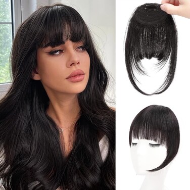 Clip in Bangs 100% Real Human Hair Extensions Fake Bangs Hair Clip on Bangs for Women Wispy Bangs Fringe With Temples Hairpieces Air Bangs 1B# For Daily Wear