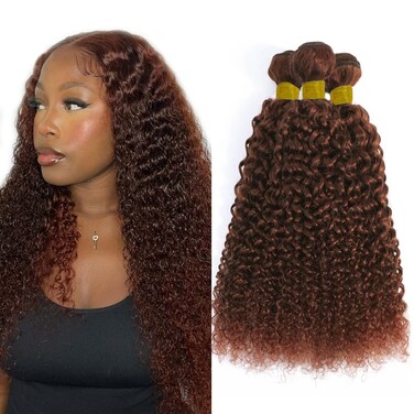 24 26 28 Inch Copper Brown Bundles Color #33 Curly Human Hair Bundles Brazilian Virgin Hair Reddish Brown Kinky Curly Bundles Color 33 Bundles Human Hair Auburn Bundles