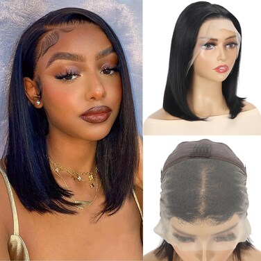 13x4 Lace Front Human Hair Wigs for Women, Bob Haircut 180% Density Lace Front Wigs with Baby Hair 14inch