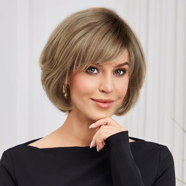 Hand-Tied Lace Front Wig for White Women Human Hair wigs 12 Inch Short Natural Layered Wavy Style (Ombre Ash Blonde)