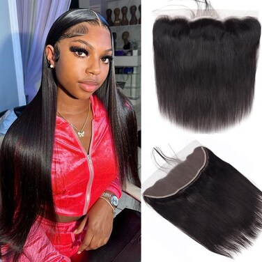 13x4 Lace Frontal Closure Straight Human Hair Ear to Ear HD Lace Frontal Closure Free Part Brazilian Straight Hair Extensions 150% Density Lace Frontal Human Hair Pre Plucked with Baby Hair 14 Inch