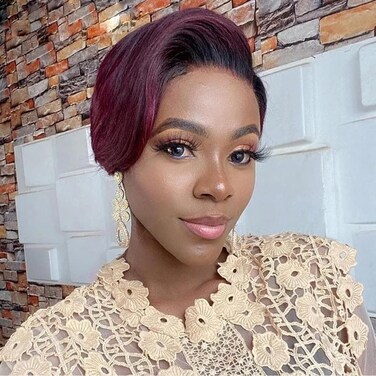 ONICA Pixie Cut Wigs for Black Women Human Hair, 6 Inch Ruby Wine Red Straight Bob Wig 13x4x1 HD Transparent Side Part Lace Front Wig With Pre Plucked Natural Hairline (Straight, 1B/99J)