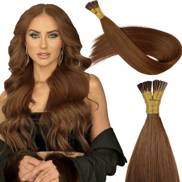 Virgin I Tip Hair Extensions Human Hair #4 Chocolate Brown Real Itip Human Hair Extensions 18Inch Pre Bonded I Tips Human Hair Extensions Invisible Caramel Light Blonde 30G/Pack